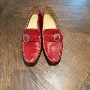 Tod's Red Leather Buckle Loafers